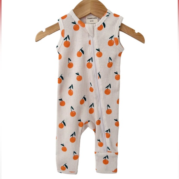 Spearmint Love Other - Spearmint Love Organic Waffle Sleeveless Zip Romper, Oranges 3-6 Month